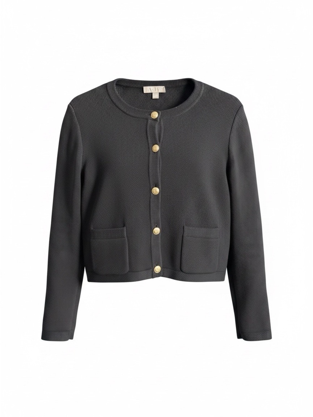 J. Crew Black Cropped Knit Cardigan with Gold Buttons
